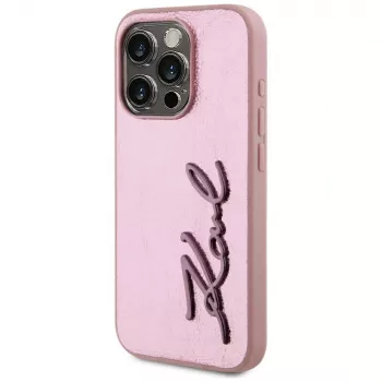 Karl Lagerfeld Wrinkled Metal Signature Case für iPhone 15 Pro, Pink