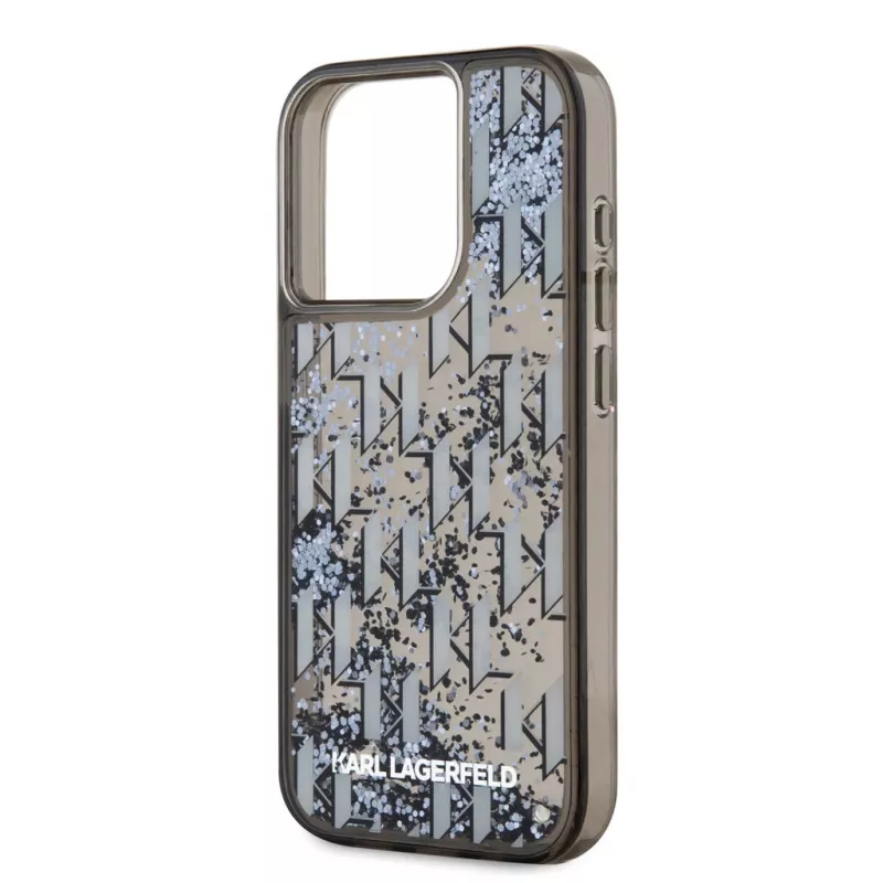 KARL LAGERFELD Liquide GlitterMonogram Gradient Back Cover für Apple iPhone 15 Pro, Schwarz