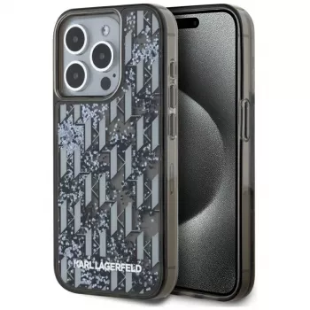 Karl Lagerfeld Liquid Glitter Monogram Gradient Case für iPhone 15 Pro Max, Schwarz