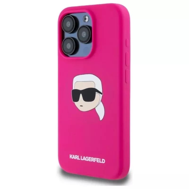 Karl Lagerfeld iPhone 15 Pro 6,1 inch Silikon-Hardcase mit Karl-Kopf-Print, MagSafe - Fuchsia