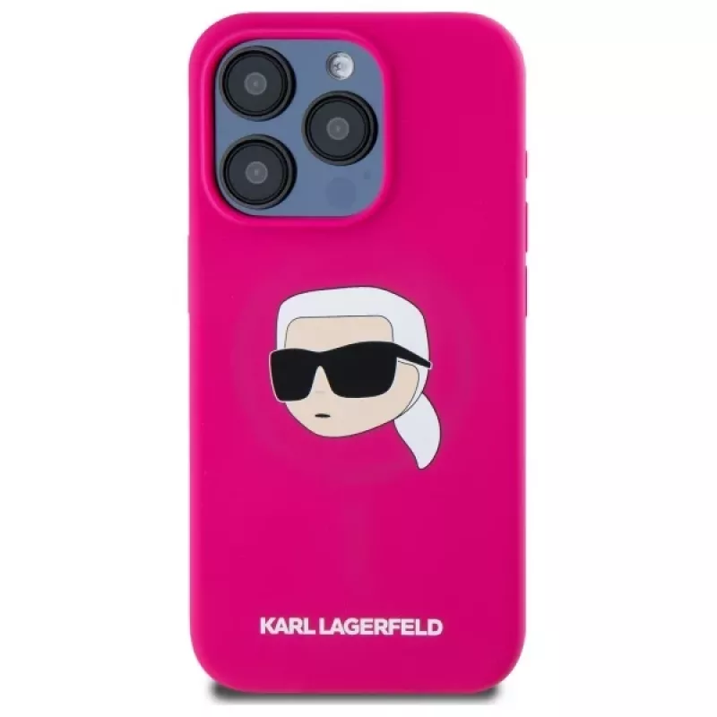 Karl Lagerfeld iPhone 15 Pro 6,1 inch Silikon-Hardcase mit Karl-Kopf-Print, MagSafe - Fuchsia