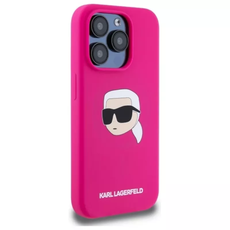Karl Lagerfeld iPhone 15 Pro 6,1 inch Silikon-Hardcase mit Karl-Kopf-Print, MagSafe - Fuchsia