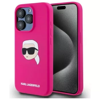 Karl Lagerfeld KLHMP15XSKHPPLF iPhone 15 Pro Max 6,7 inch Hülle, Hartschale, Fuchsia, Silikon, mit Karl-Kopf-Print, MagSafe