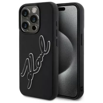 Karl Lagerfeld KLHCP15X3DRKSDLK Hard Case für Apple iPhone 15 Pro Max 6,7 inch Schwarz 3D Gummi Signatur