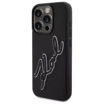 Karl Lagerfeld KLHCP15X3DRKSDLK Hard Case für Apple iPhone 15 Pro Max 6,7 inch Schwarz 3D Gummi Signatur