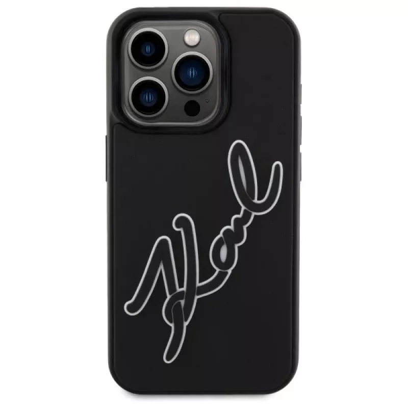 Karl Lagerfeld KLHCP15X3DRKSDLK Hard Case für Apple iPhone 15 Pro Max 6,7 inch Schwarz 3D Gummi Signatur