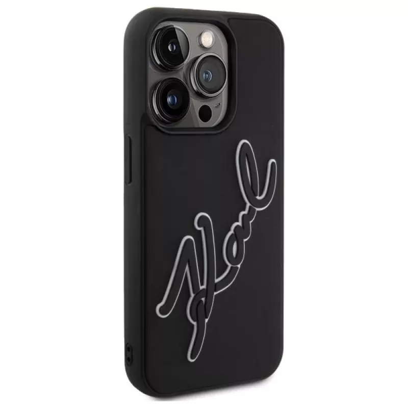 Karl Lagerfeld KLHCP15X3DRKSDLK Hard Case für Apple iPhone 15 Pro Max 6,7 inch Schwarz 3D Gummi Signatur
