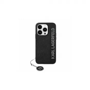 Karl Lagerfeld KLHCP15LPSAKDGCK iPhone 15 Pro 6.1 Black Hardcase Saffiano Rhinestones & Charm