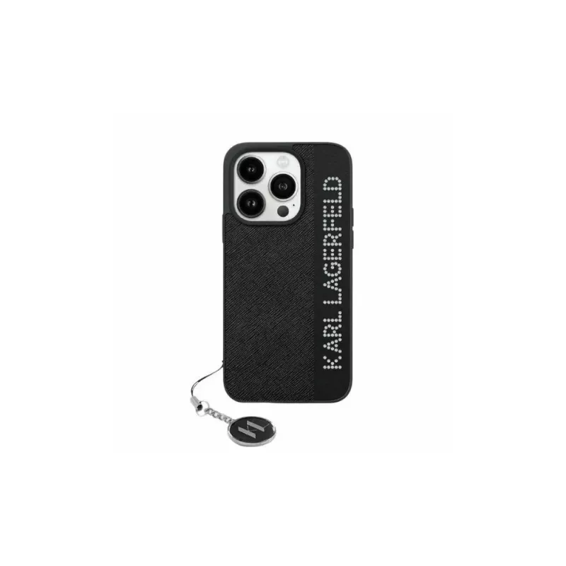 Karl Lagerfeld KLHCP15LPSAKDGCK iPhone 15 Pro 6.1 Black Hardcase Saffiano Rhinestones & Charm