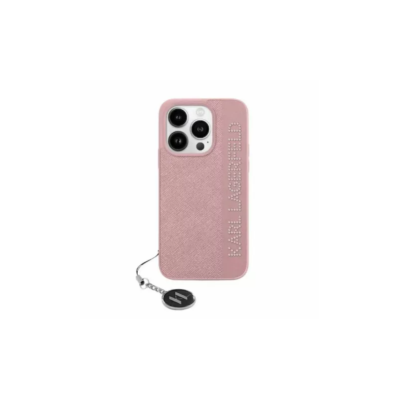 Karl Lagerfeld KLHCP15SPSAKDGCP iPhone 15 / 14 / 13 6.1 Pink Hardcase Saffiano Rhinestones & Charm