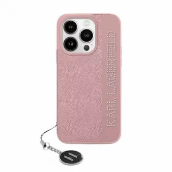 Karl Lagerfeld KLHCP15LPSAKDGCP iPhone 15 Pro 6.1 Hardcase Saffiano Rhinestones & Charm Pink