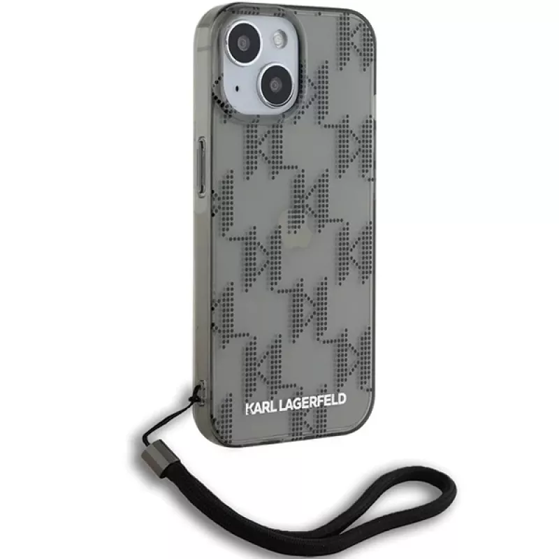 Karl Lagerfeld KLHCP15SHKDPNSK iPhone 15 / 14 / 13 6.1 Black Hardcase IML Mono KL Pattern & Cord