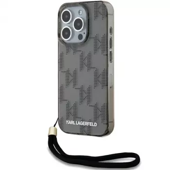 Karl Lagerfeld KLHCP15LHKDPNSK Hardcase für iPhone 15 Pro 6,1 inch, Schwarz, IML Mono KL Pattern & Kordel