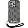 Karl Lagerfeld KLHCP15LHKDPNSK Hardcase für iPhone 15 Pro 6,1 inch, Schwarz, IML Mono KL Pattern & Kordel