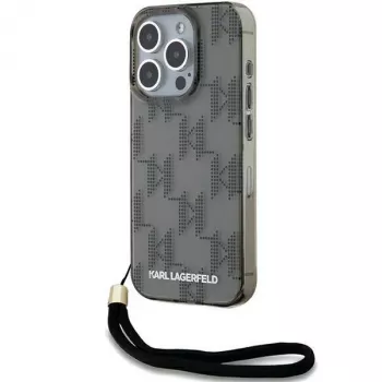 Karl Lagerfeld KLHCP15XHKDPNSK iPhone 15 Pro Max 6.7 Black Hardcase IML Mono KL Pattern & Cord