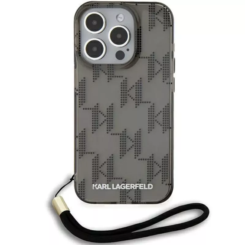 Karl Lagerfeld KLHCP15XHKDPNSK iPhone 15 Pro Max 6.7 Black Hardcase IML Mono KL Pattern & Cord