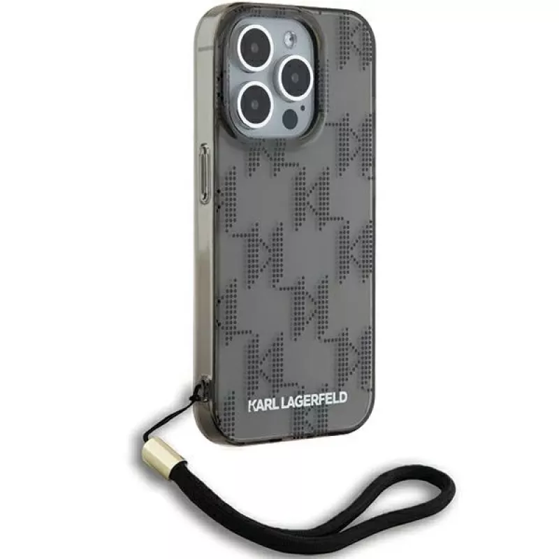 Karl Lagerfeld KLHCP15XHKDPNSK iPhone 15 Pro Max 6.7 Black Hardcase IML Mono KL Pattern & Cord