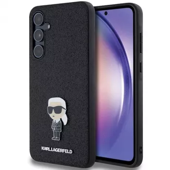 KARL LAGERFELD Ikonik Hard Case für Samsung Galaxy A55 5G - Schwarz Glitter mit Metall-Pin