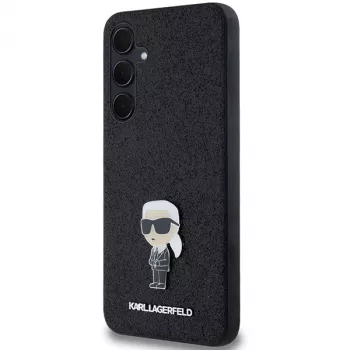 KARL LAGERFELD Ikonik Hard Case für Samsung Galaxy A55 5G - Schwarz Glitter mit Metall-Pin