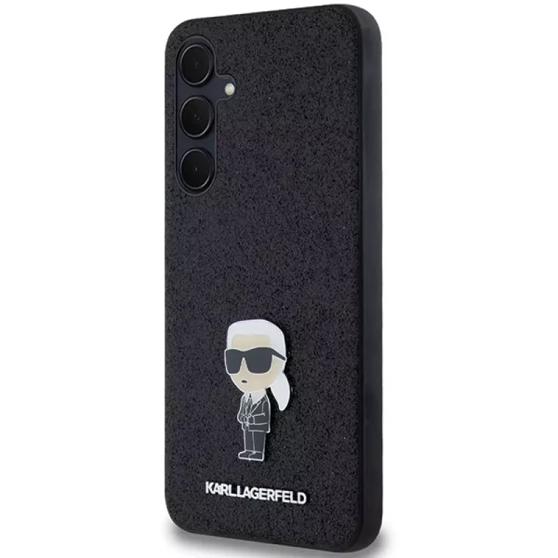 KARL LAGERFELD Ikonik Hard Case für Samsung Galaxy A55 5G - Schwarz Glitter mit Metall-Pin