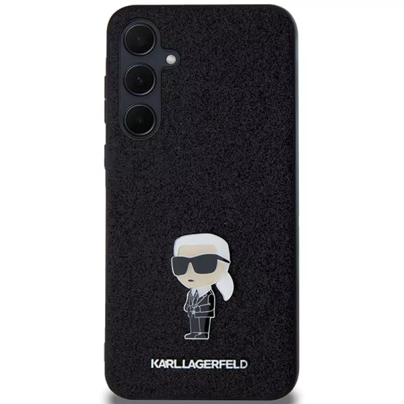 KARL LAGERFELD Ikonik Hard Case für Samsung Galaxy A55 5G - Schwarz Glitter mit Metall-Pin