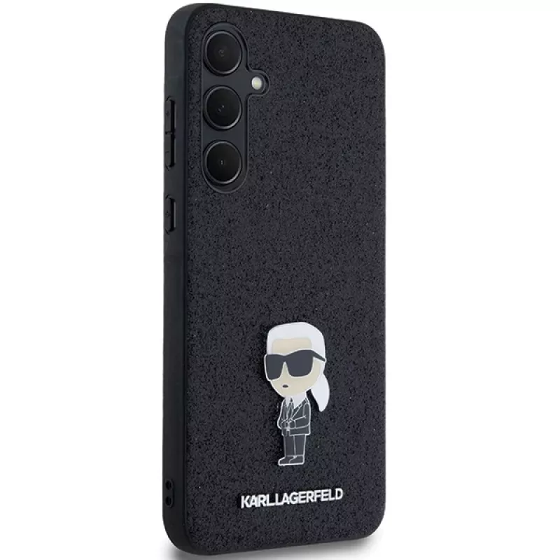 KARL LAGERFELD Ikonik Hard Case für Samsung Galaxy A55 5G - Schwarz Glitter mit Metall-Pin