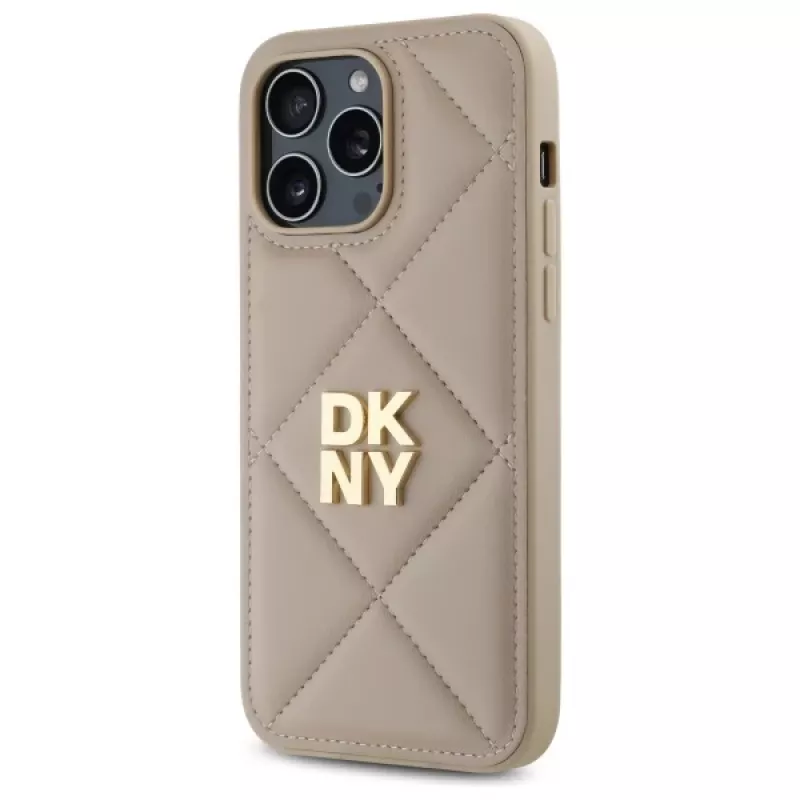 DKNY DKHCP14LPQDSLE Quilted Stack Logo Back Cover für iPhone 14 Pro 6,1 inch - Beige