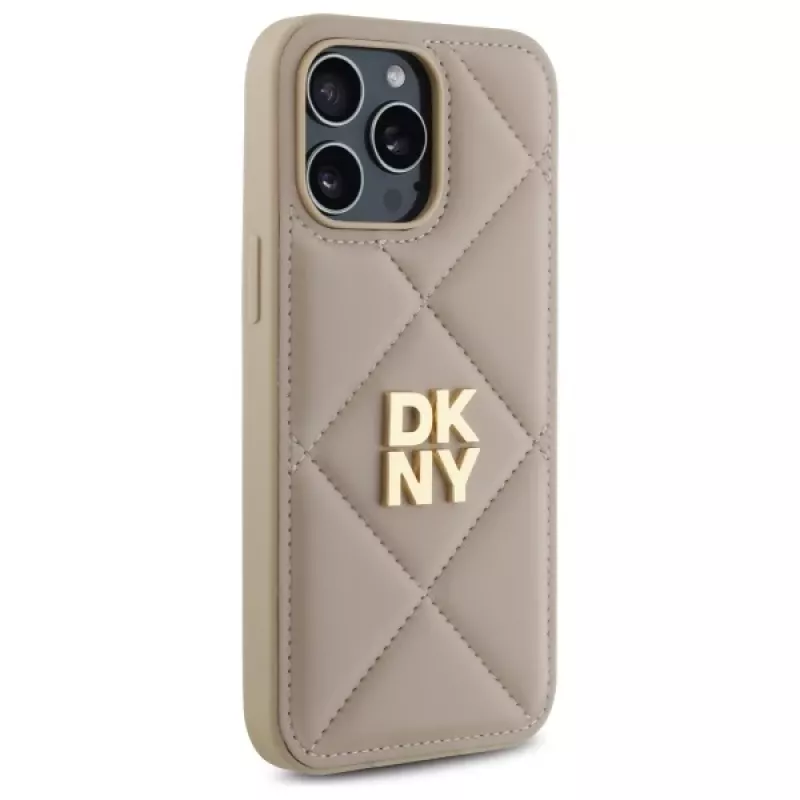 DKNY DKHCP14LPQDSLE Quilted Stack Logo Back Cover für iPhone 14 Pro 6,1 inch - Beige