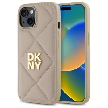 DKNY DKHCP15SPQDSLE Quilted Stack Logo Case für iPhone 15 6,1 inch Beige