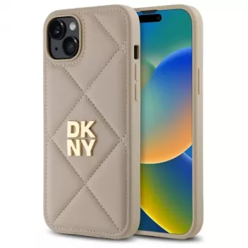 DKNY DKHCP15MPQDSLE Quilted Stack Logo Back Cover für iPhone 15 Plus - Beige