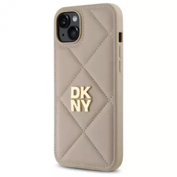 DKNY DKHCP15MPQDSLE Quilted Stack Logo Back Cover für iPhone 15 Plus - Beige