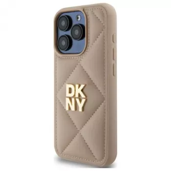 DKNY DKHCP15XPQDSLE Quilted Stack Logo Back Cover für Apple iPhone 15 Pro Max 6,7 inch Beige