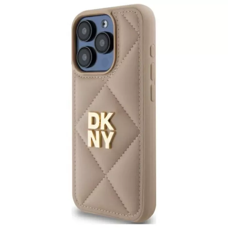 DKNY DKHCP15XPQDSLE Quilted Stack Logo Back Cover für Apple iPhone 15 Pro Max 6,7 inch Beige