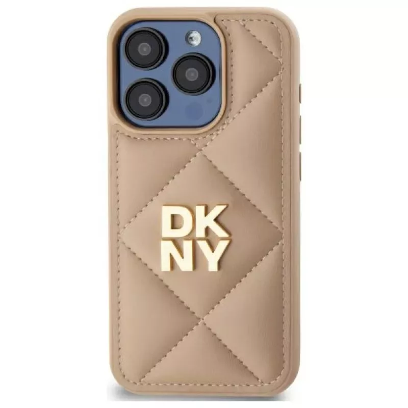 DKNY DKHCP15XPQDSLE Quilted Stack Logo Back Cover für Apple iPhone 15 Pro Max 6,7 inch Beige