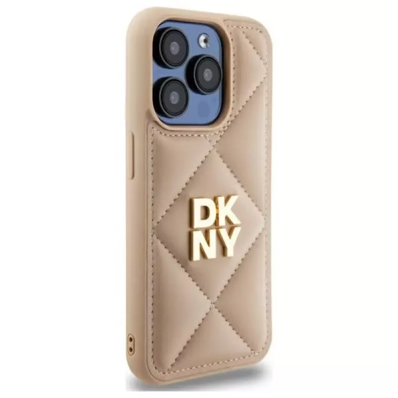 DKNY DKHCP15XPQDSLE Quilted Stack Logo Back Cover für Apple iPhone 15 Pro Max 6,7 inch Beige