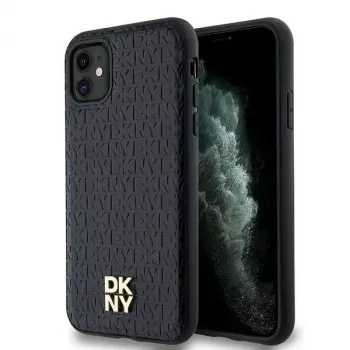 DKNY DKHMN61PSHRPSK iPhone 11 / XR 6,1 inch Black Hardcase Leder Monogramm-Muster Metall-Logo MagSafe