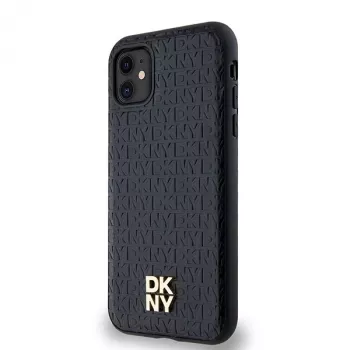 DKNY DKHMN61PSHRPSK iPhone 11 / XR 6,1 inch Black Hardcase Leder Monogramm-Muster Metall-Logo MagSafe