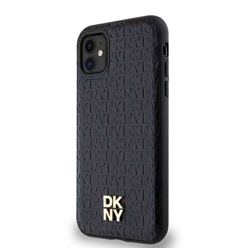DKNY DKHMN61PSHRPSK iPhone 11 / XR 6,1 inch Black Hardcase Leder Monogramm-Muster Metall-Logo MagSafe