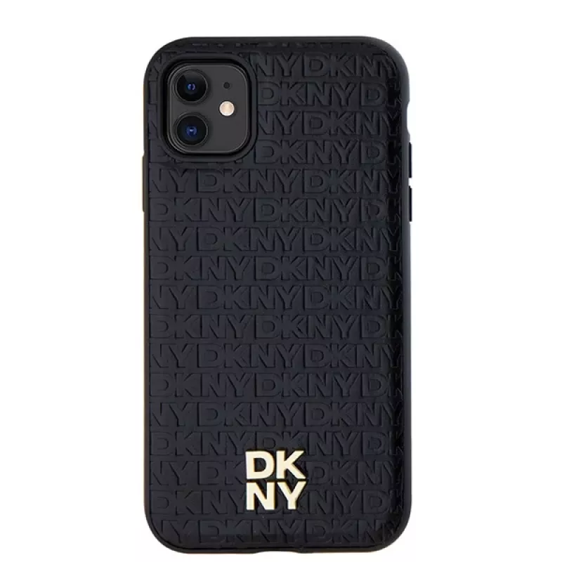 DKNY DKHMN61PSHRPSK iPhone 11 / XR 6,1 inch Black Hardcase Leder Monogramm-Muster Metall-Logo MagSafe