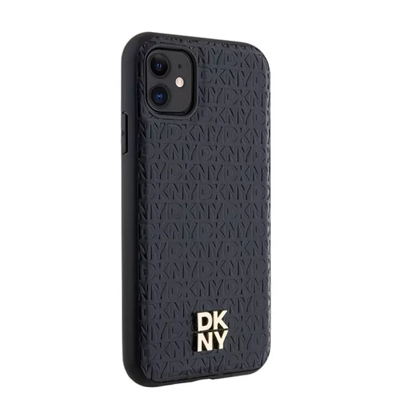 DKNY DKHMN61PSHRPSK iPhone 11 / XR 6,1 inch Black Hardcase Leder Monogramm-Muster Metall-Logo MagSafe