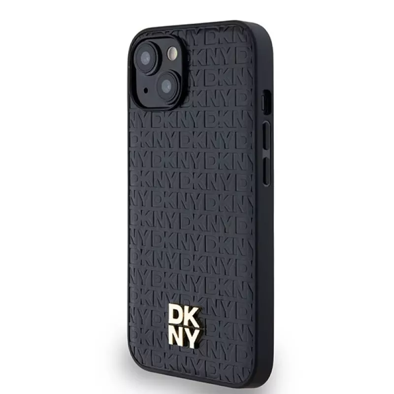 DKNY DKHMP14SPSHRPSK Hardcase Leder Monogramm-Muster Metall-Logo MagSafe für iPhone 13/14/15, Schwarz