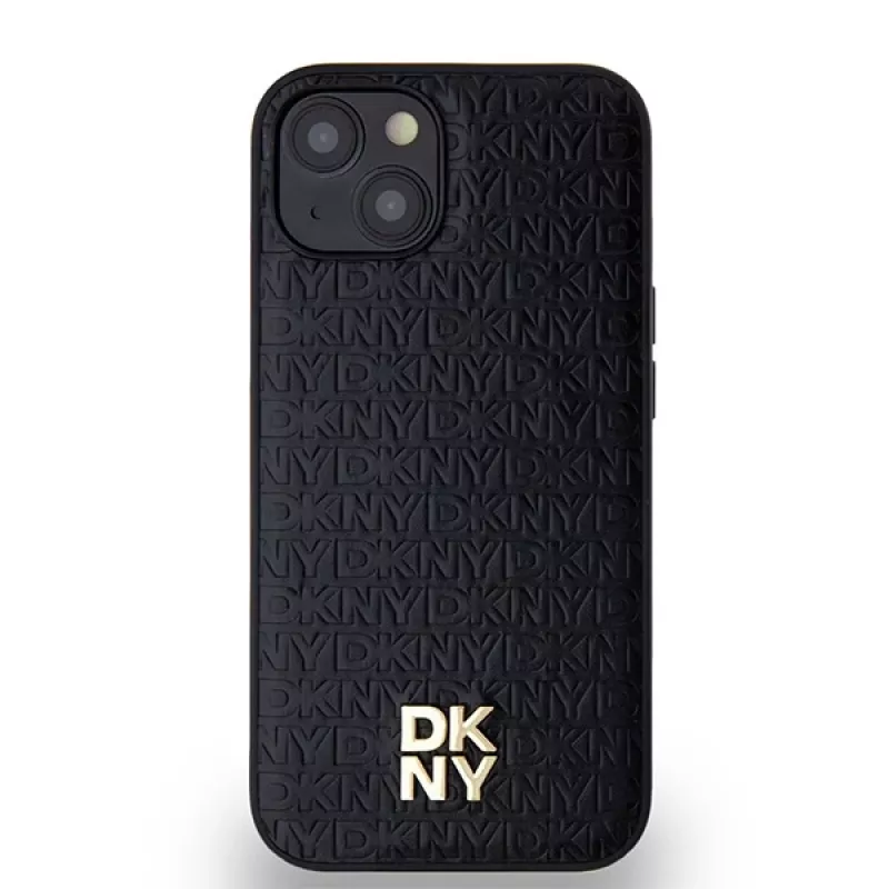 DKNY DKHMP14SPSHRPSK Hardcase Leder Monogramm-Muster Metall-Logo MagSafe für iPhone 13/14/15, Schwarz