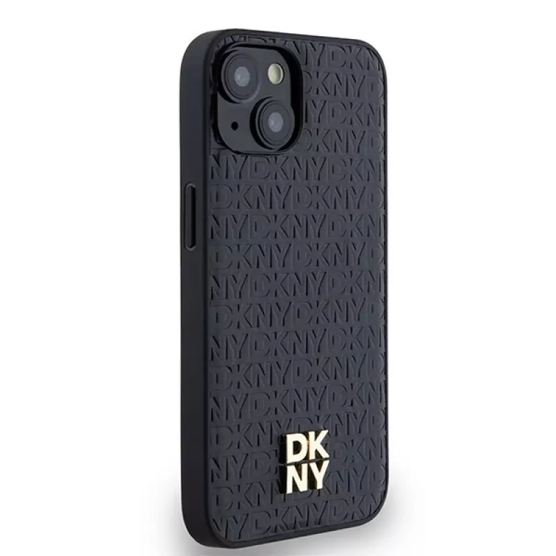 DKNY DKHMP14SPSHRPSK Hardcase Leder Monogramm-Muster Metall-Logo MagSafe für iPhone 13/14/15, Schwarz