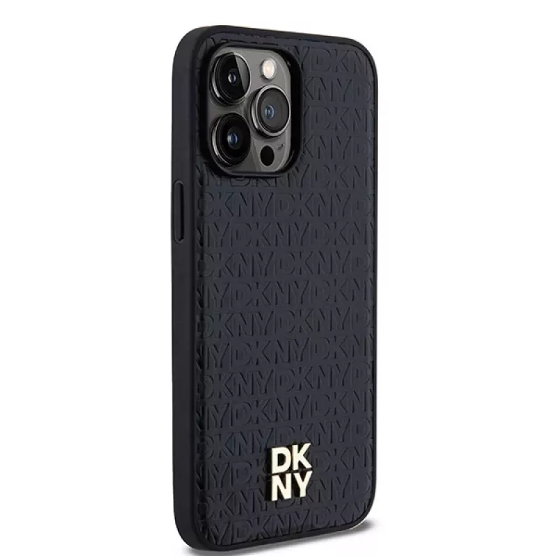 DKNY DKHMP14LPSHRPSK Hard Case für Apple iPhone 14 Pro 6,1 inch Schwarz Lederoptik Metall-Logo MagSafe