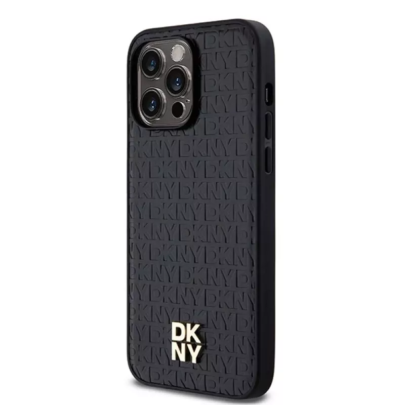 DKNY DKHMP14XPSHRPSK iPhone 14 Pro Max 6.7 Hardcase Leder Monogramm-Muster Metall-Logo MagSafe Schwarz