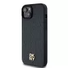 DKNY DKHMP15SPSHRPSK Hardcase für iPhone 15/14/13 6,1 Zoll Schwarz Lederoptik Metall-Logo MagSafe