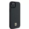 DKNY DKHMP15SPSHRPSK Hardcase für iPhone 15/14/13 6,1 Zoll Schwarz Lederoptik Metall-Logo MagSafe