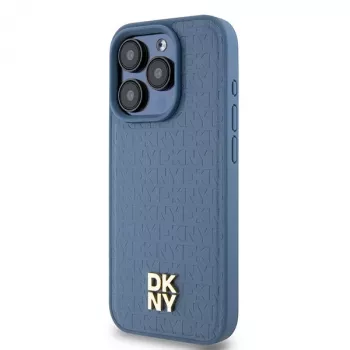DKNY DKHMP15LPSHRPSB iPhone 15 Pro 6.1 Blau Hardcase Leder Monogramm-Muster Metall-Logo MagSafe