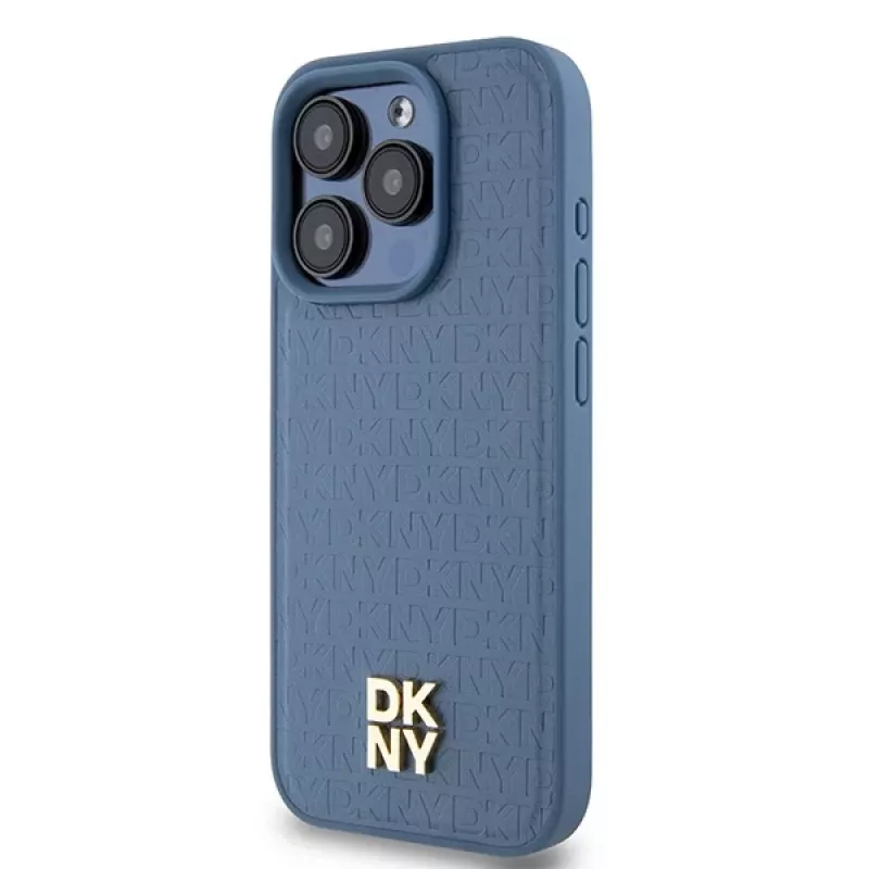 DKNY DKHMP15LPSHRPSB iPhone 15 Pro 6.1 Blau Hardcase Leder Monogramm-Muster Metall-Logo MagSafe