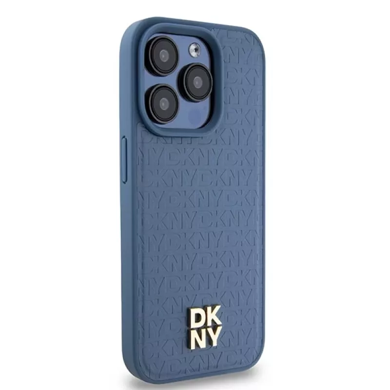 DKNY DKHMP15LPSHRPSB iPhone 15 Pro 6.1 Blau Hardcase Leder Monogramm-Muster Metall-Logo MagSafe